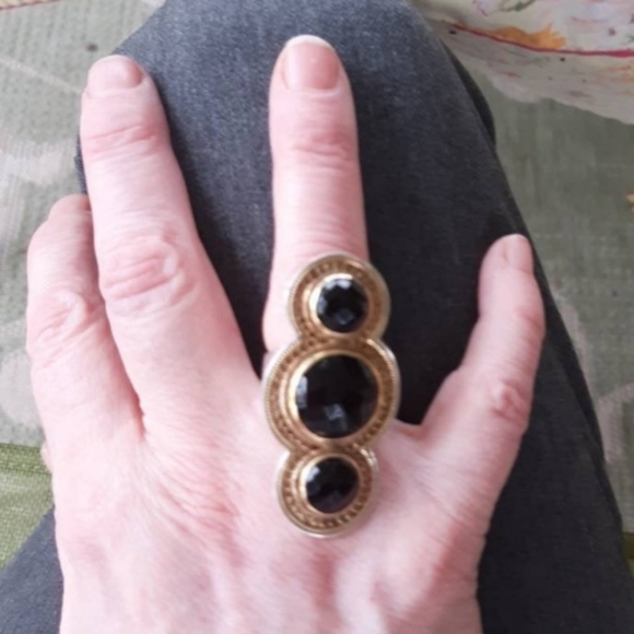 Anna Beck Sterling Silver Vermeil Faceted onyx Ring Statement Pointer - Picture 4 of 5